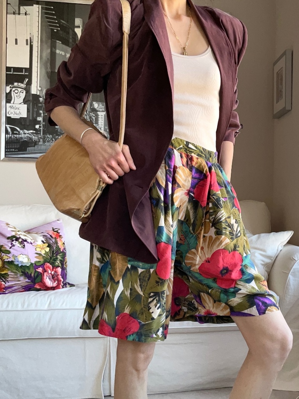 Vintage silk floral print shorts